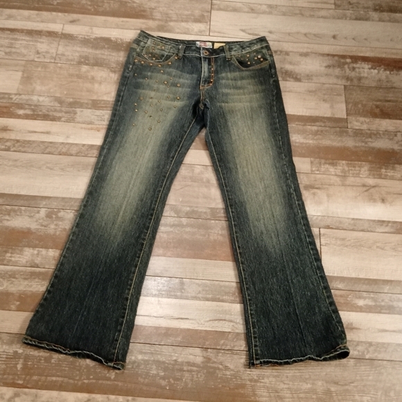 Moto Blues Retro Y2K Studdef Hardware Stone Washed Jeans Size 13/14 - Picture 2 of 5